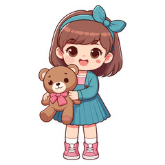 Naklejka premium A Happy cartoon girl holding a teddy bear vector