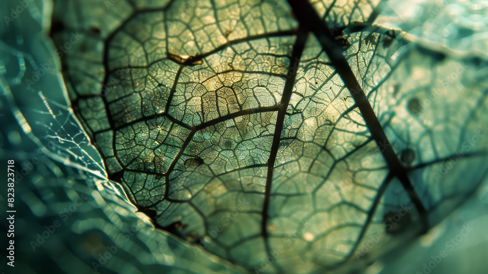 Aufkleber An artistic rendering of a convex lens magnifying the details of a leaf, with the veins and textures brought into sharp focus,