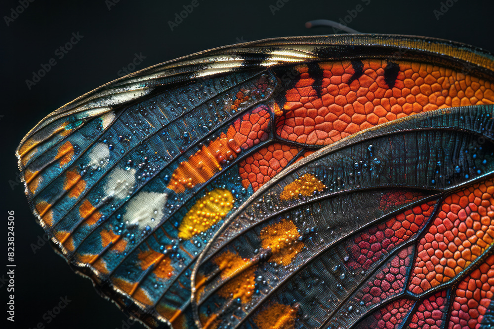 Leinwandbilder An artistic rendering of a macro lens magnifying the intricate patterns of a butterflyâ€™s wing, showing vibrant details,