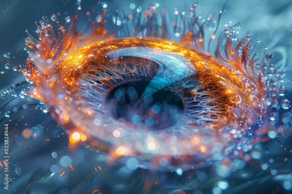 Poster An exploded view of a contact lens, its microscopic layers separated and hovering in a luminous, ethereal space,