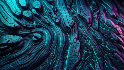 Photograph of surreal wood texture transformed into a vibrant combination of neon colors