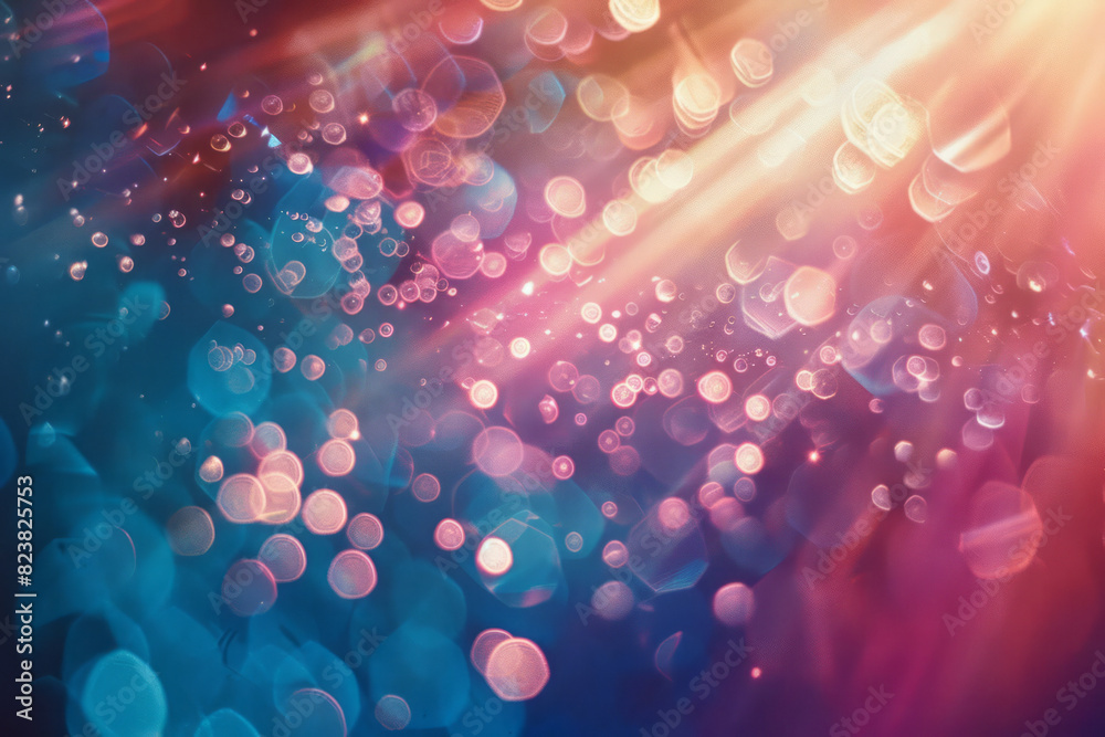 Poster An abstract depiction of a lens flare, with the contributing lens elements floating apart and creating prismatic light effects,