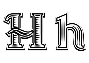Font tattoo engraving letter H black and white PNG illustration