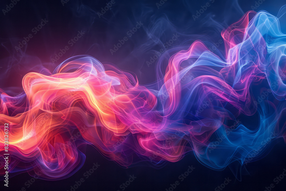 Poster Artistic rendering of a lens acting as a source of colorful, abstract smoke-like trails of light,