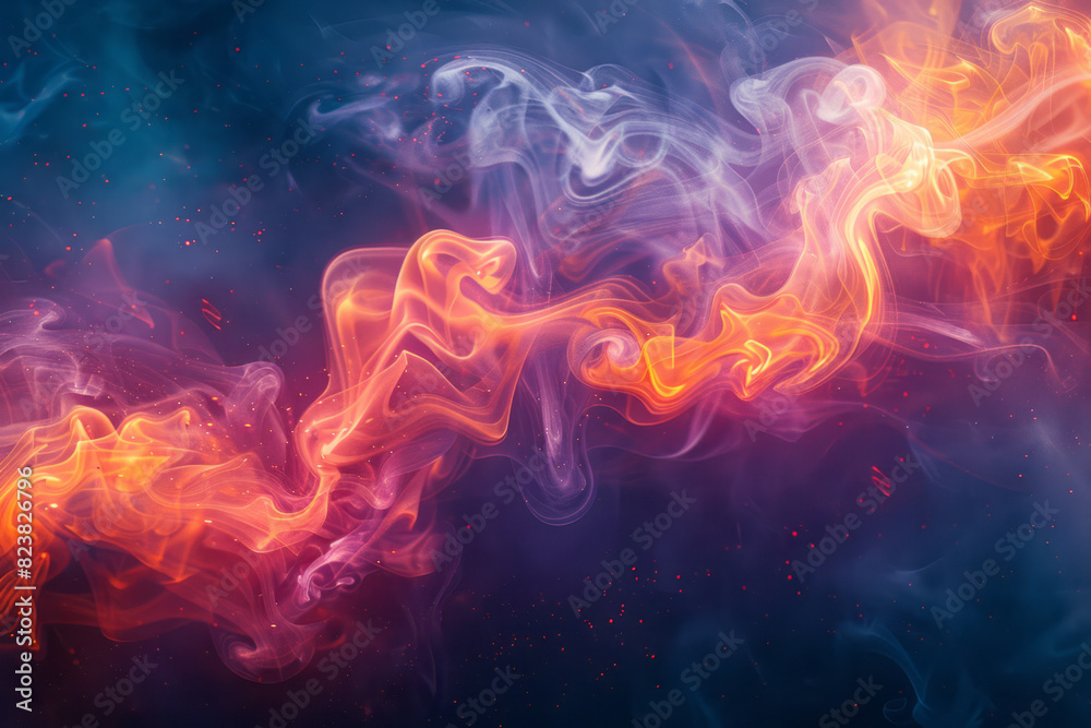 Fototapete artistic rendering of a lens acting as a source of colorful, abstract smoke-like trails of light,