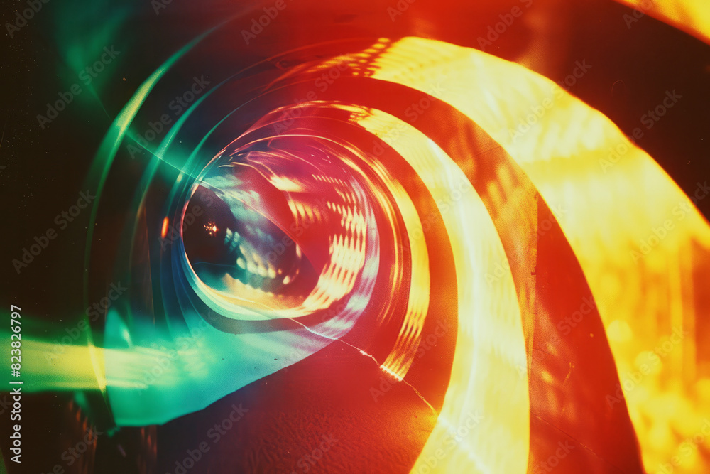 Leinwandbilder A lens projecting a cone of light that splits into a spectrum of colors, each forming unique abstract shapes,