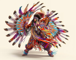 Native American powwow, traditional regalia, detailed beadwork, rhythmic drumming, dance circle, high-detail, cultural heritage and community.3D vector illustrations