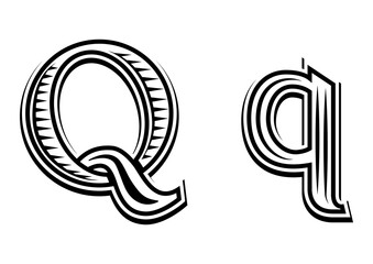 Font tattoo engraving letter Q black and white PNG illustration