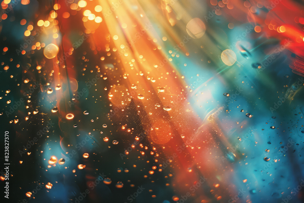 Aufkleber A lens projecting beams of light that create an abstract landscape of glowing shapes and patterns,