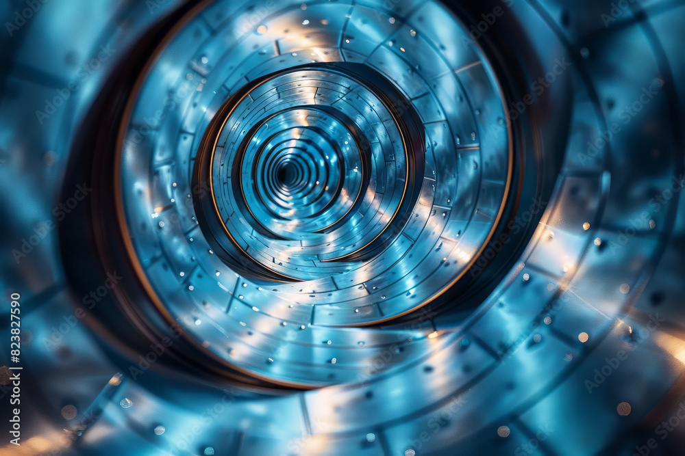 Fototapete dynamic scene of a lens with spiraling lines emanating from it, forming a vortex of geometric shapes
