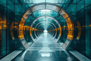 A lens at the center with radiating concentric circles, each circle intersected by precise geometric lines,