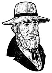 Mormon sketch engraving PNG illustration. T-shirt apparel print design. Scratch board imitation. Black and white hand drawn image.