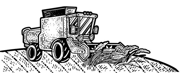 Combine Harvester Wheat Field Sketch