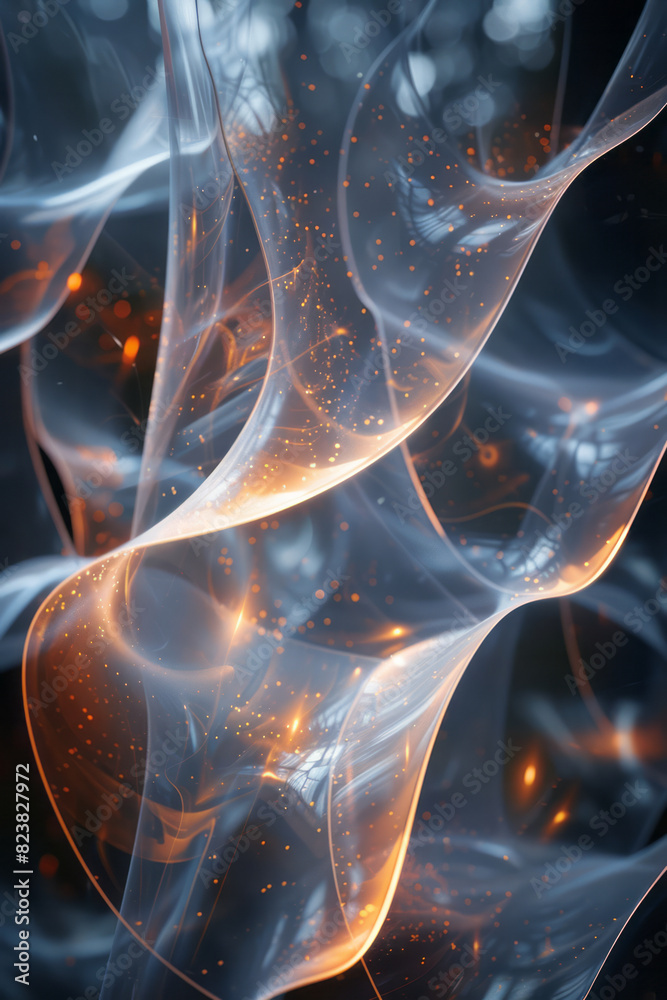 Leinwandbilder scene of a lens projecting a grid of light that warps and bends around abstract geometric forms,