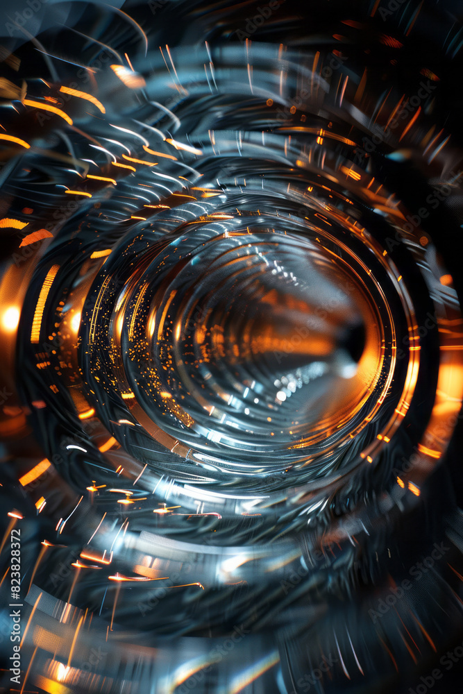 Leinwandbilder abstract image of a lens with concentric rings of light pulsating and expanding, symbolizing waves o
