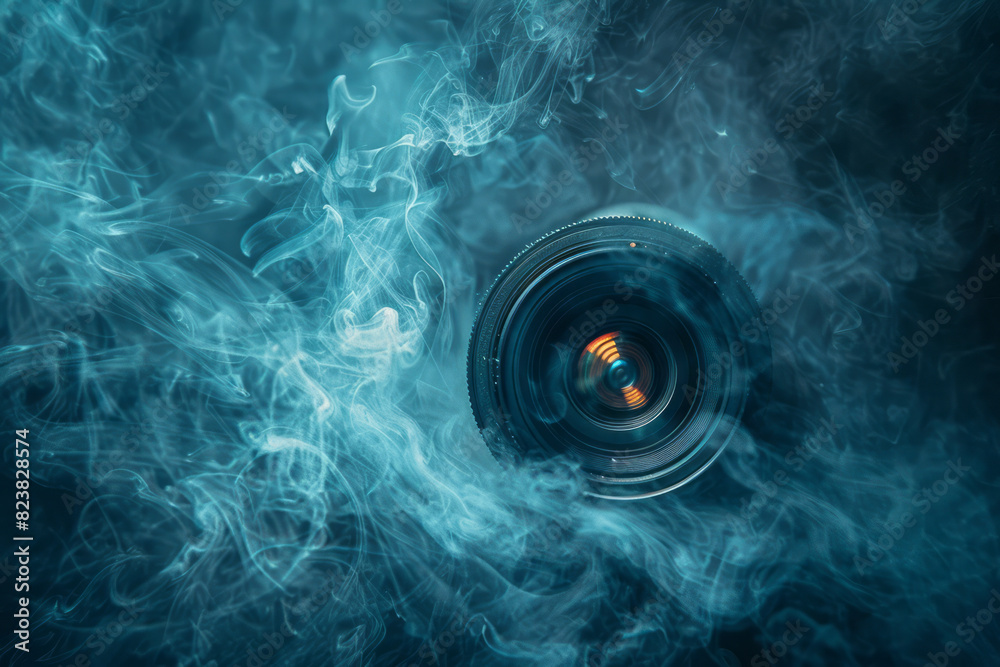 Aufkleber Illustration of a lens with spirals of misty energy emanating from its center, creating a sense of ethereal movement,