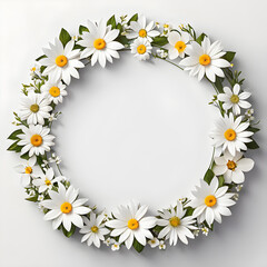 Obraz premium Frame of daisies. Daisy frame. Circle of flowers. Circle frame of flowers. Spring Frame. 