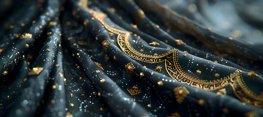 Close-up of the Kaaba's black cloth and golden inscriptions