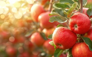 Fresh Dewy Apples on a Sunny Orchard
