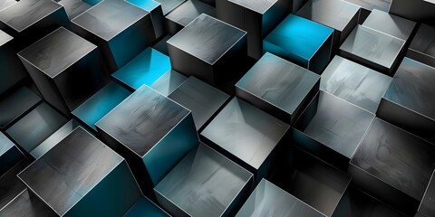 Contemporary architectural design featuring black geometric cubes with blue accents. Concept Contemporary Architecture, Geometric Cubes, Black and Blue Design, Modern Buildings, Architectural Details