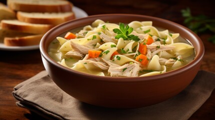 Homemade chicken noodle soup served in a bowl