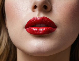 Obraz premium woman red lips background flag