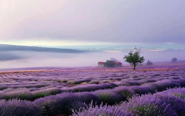 Serene Lavender Fields at Dawn