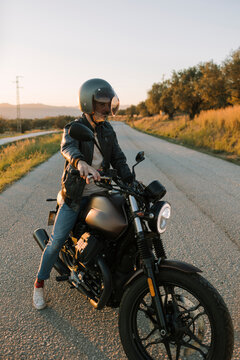 Portrait of a man riding a motorcycle