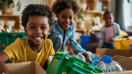 Joyful Family Practicing Recycling and Sustainability