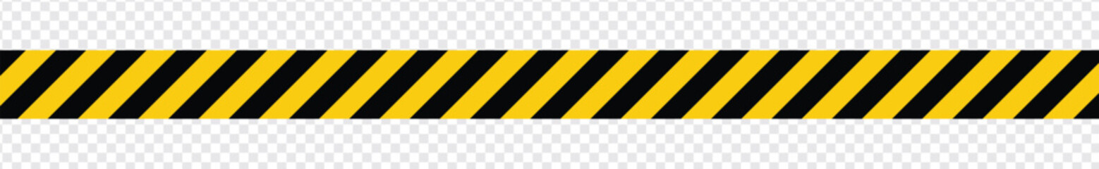 Warning tape with yellow and black diagonal stripes. Warn stop seamless line. Yellow and black caution tape border. Long danger ribbon. eps 10