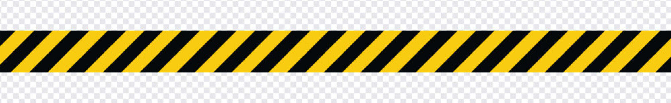 Warning tape with yellow and black diagonal stripes. Warn stop seamless line. Yellow and black caution tape border. Long danger ribbon. eps 10