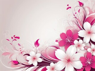 Obraz premium Abstract watercolor floral composition with delicate pink and white small flowers for greeting card, with copy space