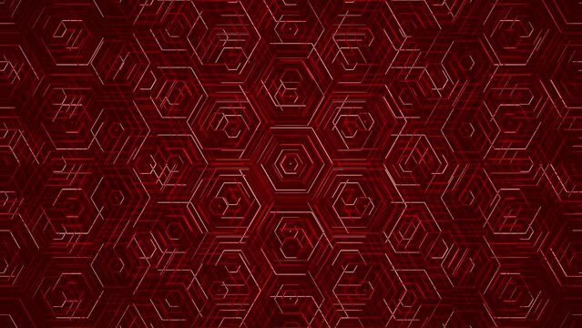 Red Abstract Hexagons. Animated Hexagonal Grid. Looped video.