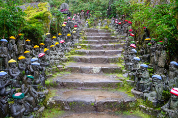 jizo statues at miyajima island japan