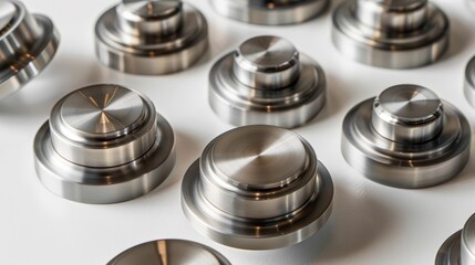 A row of dumbbells are lined up on a table