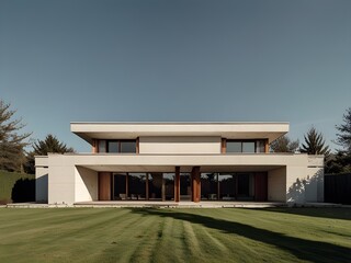 Modernist house with a flat roof and geometric shapes, generative AI