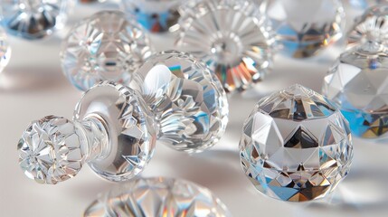 A collection of crystal balls are arranged in a pattern