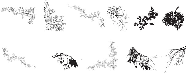 silhouette vines tropical plant drawing, Side view