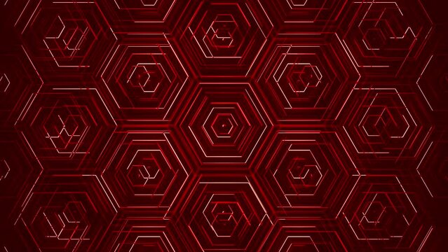Red Abstract Hexagons. Animated Hexagonal Grid. Looped video.