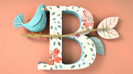 Gordijnen A blue letter B with a bird on top of it © Sunijsa