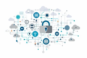 Illustration of a digital network with secure cloud computing