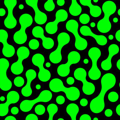 Abstract green pattern on black seamless background like liquid drop stains. Like an acidic psychedelic youth and modern pattern