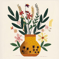 Bouquet of flowers in a vase illustration