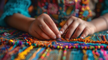 A close-up photo of a child's hands carefully crafting a piece of art, showcasing their creativity and innocence.