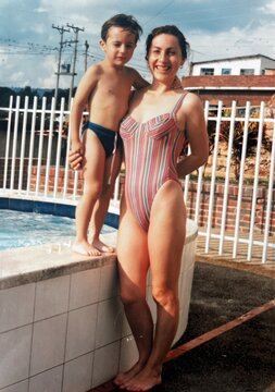 Mother and son in the pool