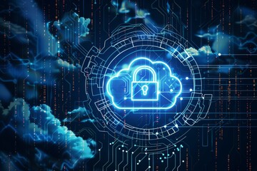 Digital concept of secure cloud storage with encryption