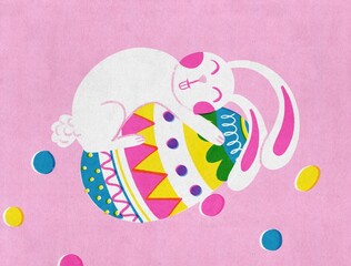 Easter Bunny with Egg, retro risograph illustration 