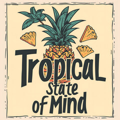 Ananas stylisé avec des tranches d'ananas et le texte "Tropical State of Mind".