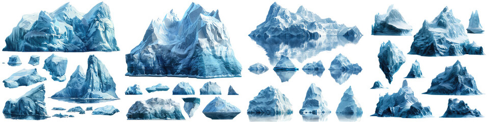 Iceberg large and wide shapes  On A Clean White Background Soft Watercolour Transparent Background