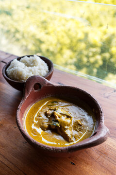 Chicken curry with rice, indian cuisine